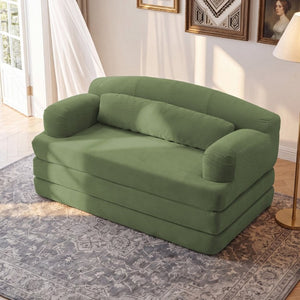 English Elm Foldable Corduroy Loveseat Sofa Bed with High Density Foam for Studio or Guest Room Grayish Green W5532P531662