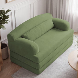 English Elm Foldable Corduroy Loveseat Sofa Bed with High Density Foam for Studio or Guest Room Grayish Green W5532P531662