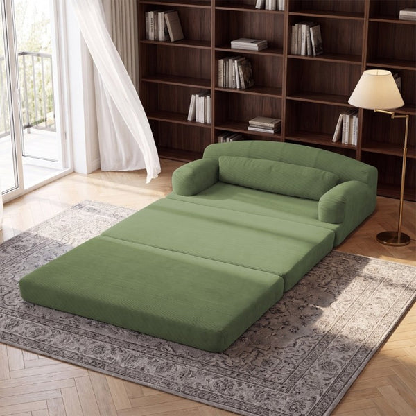 English Elm Foldable Corduroy Loveseat Sofa Bed with High Density Foam for Studio or Guest Room Grayish Green W5532P531662