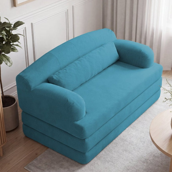 English Elm Foldable Corduroy Loveseat Sofa Bed with High Density Foam for Studio or Guest Room Sky Blue W5532P531664