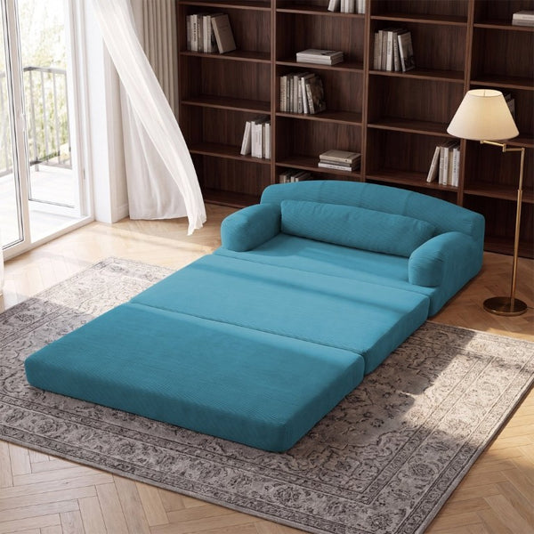 English Elm Foldable Corduroy Loveseat Sofa Bed with High Density Foam for Studio or Guest Room Sky Blue W5532P531664