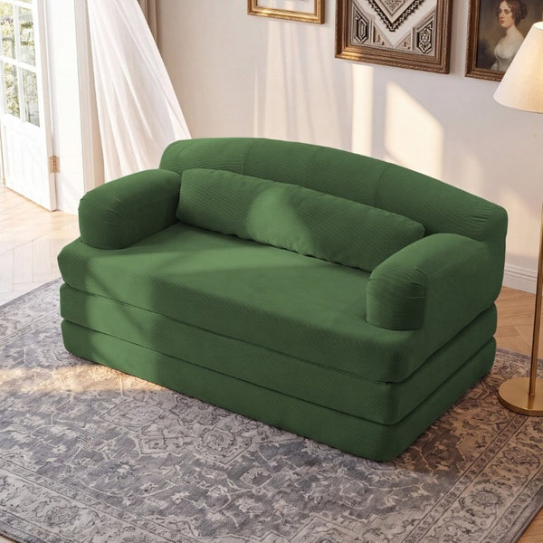 English Elm Foldable Corduroy Loveseat Sofa Bed with High Density Foam for Studio or Guest Room Green W5532P531668