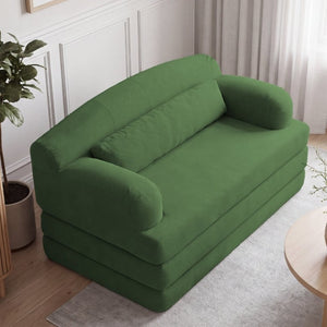 English Elm Foldable Corduroy Loveseat Sofa Bed with High Density Foam for Studio or Guest Room Green W5532P531668