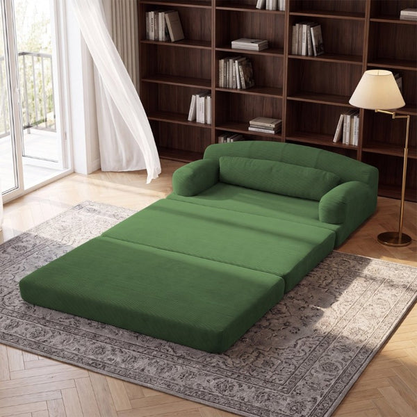 English Elm Foldable Corduroy Loveseat Sofa Bed with High Density Foam for Studio or Guest Room Green W5532P531668