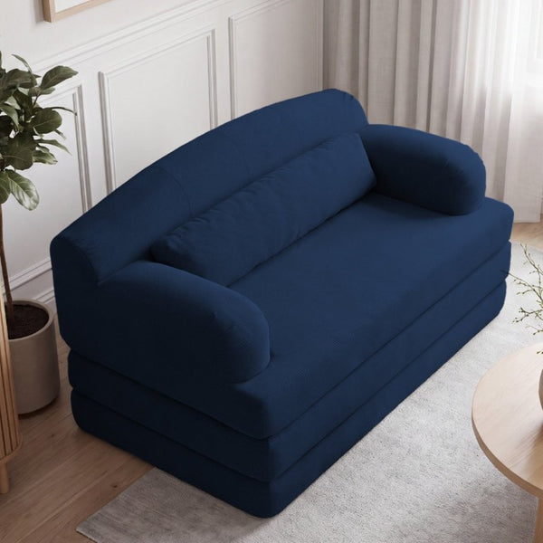 English Elm Foldable Corduroy Loveseat Sofa Bed with High Density Foam for Studio or Guest Room Blue W5532P531669