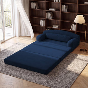 English Elm Foldable Corduroy Loveseat Sofa Bed with High Density Foam for Studio or Guest Room Blue W5532P531669