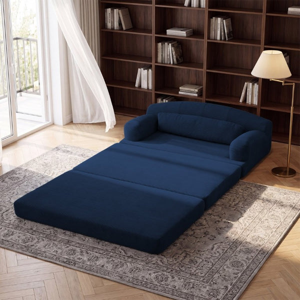 English Elm Foldable Corduroy Loveseat Sofa Bed with High Density Foam for Studio or Guest Room Blue W5532P531669