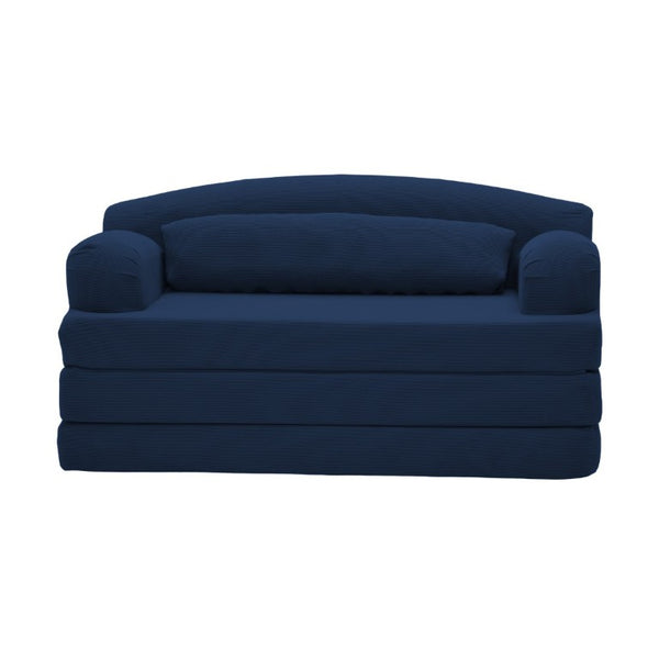 English Elm Foldable Corduroy Loveseat Sofa Bed with High Density Foam for Studio or Guest Room Blue W5532P531669