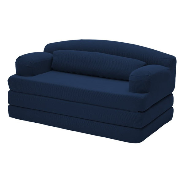 English Elm Foldable Corduroy Loveseat Sofa Bed with High Density Foam for Studio or Guest Room Blue W5532P531669
