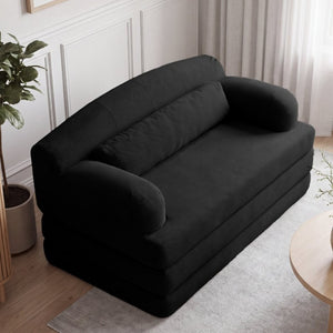English Elm Foldable Corduroy Loveseat Sofa Bed with High Density Foam for Studio or Guest Room Black W5532P531673