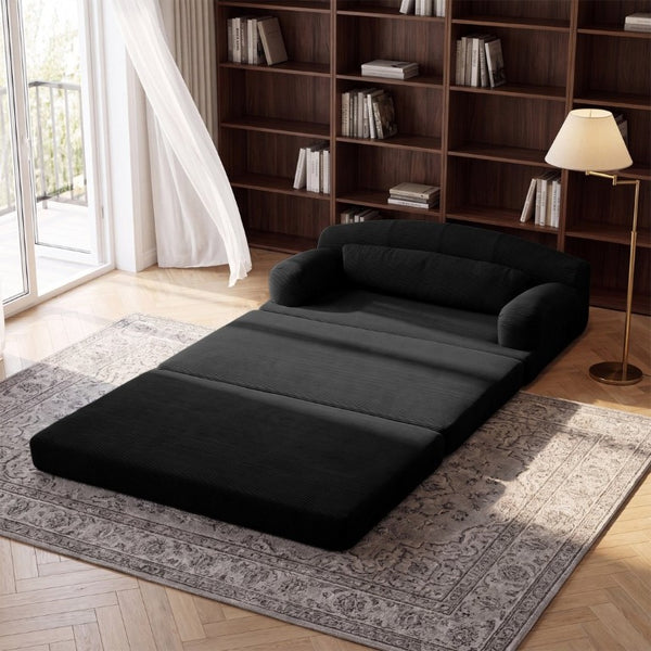 English Elm Foldable Corduroy Loveseat Sofa Bed with High Density Foam for Studio or Guest Room Black W5532P531673
