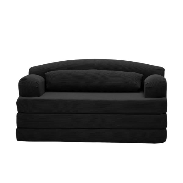 English Elm Foldable Corduroy Loveseat Sofa Bed with High Density Foam for Studio or Guest Room Black W5532P531673