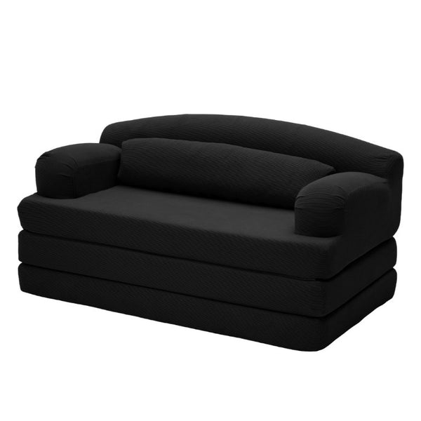 English Elm Foldable Corduroy Loveseat Sofa Bed with High Density Foam for Studio or Guest Room Black W5532P531673