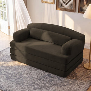 English Elm Foldable Corduroy Loveseat Sofa Bed with High Density Foam for Studio or Guest Room Brown W5532P531675