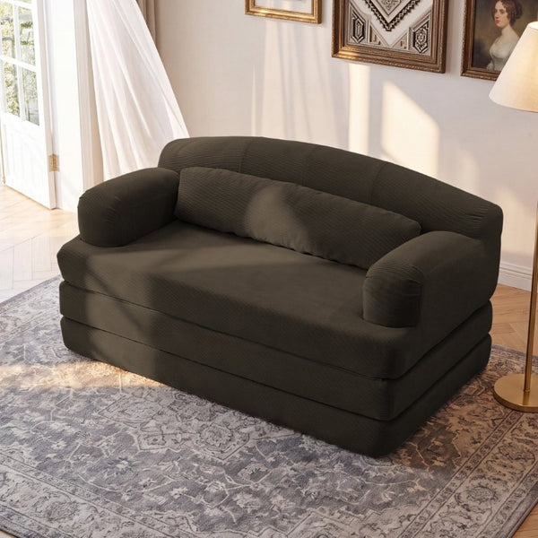 English Elm Foldable Corduroy Loveseat Sofa Bed with High Density Foam for Studio or Guest Room Brown W5532P531675