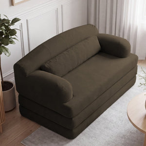 English Elm Foldable Corduroy Loveseat Sofa Bed with High Density Foam for Studio or Guest Room Brown W5532P531675
