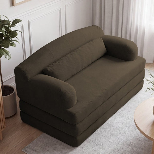 English Elm Foldable Corduroy Loveseat Sofa Bed with High Density Foam for Studio or Guest Room Brown W5532P531675
