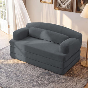 English Elm Foldable Corduroy Loveseat Sofa Bed with High Density Foam for Studio or Guest Room Dark Gray W5532P531677
