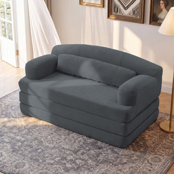 English Elm Foldable Corduroy Loveseat Sofa Bed with High Density Foam for Studio or Guest Room Dark Gray W5532P531677