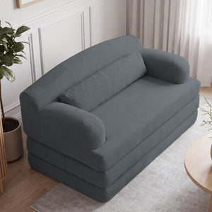 English Elm Foldable Corduroy Loveseat Sofa Bed with High Density Foam for Studio or Guest Room Dark Gray W5532P531677