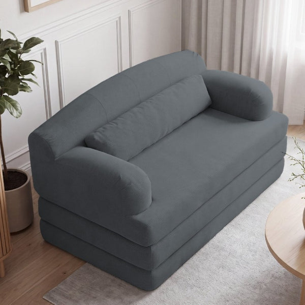 English Elm Foldable Corduroy Loveseat Sofa Bed with High Density Foam for Studio or Guest Room Dark Gray W5532P531677