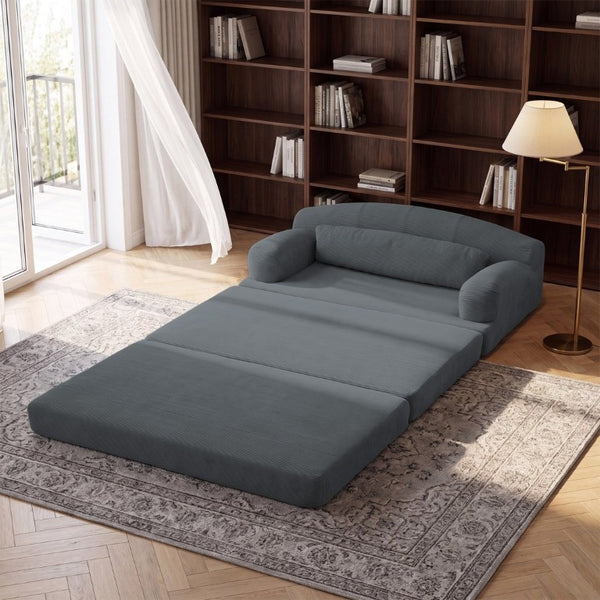 English Elm Foldable Corduroy Loveseat Sofa Bed with High Density Foam for Studio or Guest Room Dark Gray W5532P531677