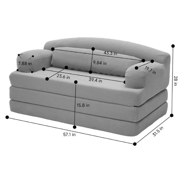 English Elm Foldable Corduroy Loveseat Sofa Bed with High Density Foam for Studio or Guest Room Dark Gray W5532P531677
