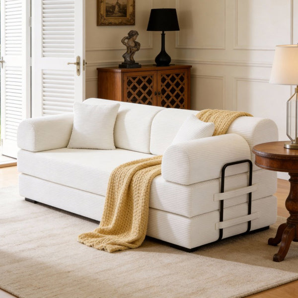 English Elm Convertible Floor Sofa with Corduroy Foam Cushion for Compact Living Spaces Beige W5532P538400
