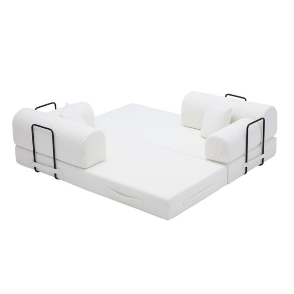 English Elm Convertible Floor Sofa with Corduroy Foam Cushion for Compact Living Spaces Beige W5532P538400