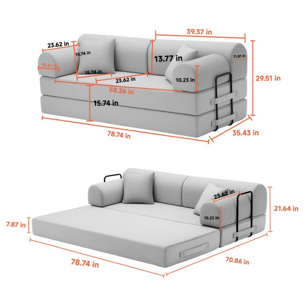 English Elm Convertible Floor Sofa with Corduroy Foam Cushion for Compact Living Spaces Beige W5532P538400