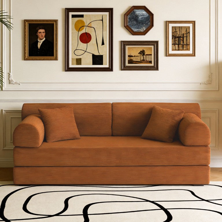 English Elm Convertible Floor Sofa with Corduroy Foam Cushion for Compact Living Spaces Orange W5532P538409