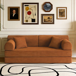 English Elm Convertible Floor Sofa with Corduroy Foam Cushion for Compact Living Spaces Orange W5532P538409