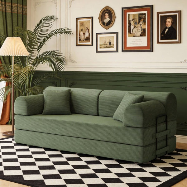 English Elm Convertible Corduroy Floor Sofa Folds From Loveseat to Daybed for Compact Living Spaces Grayish Green W5532P538410