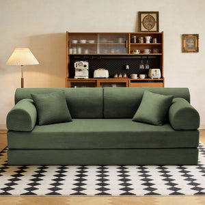 English Elm Convertible Corduroy Floor Sofa Folds From Loveseat to Daybed for Compact Living Spaces Grayish Green W5532P538410