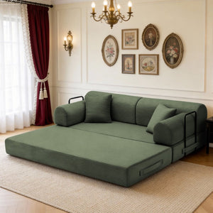 English Elm Convertible Corduroy Floor Sofa Folds From Loveseat to Daybed for Compact Living Spaces Grayish Green W5532P538410