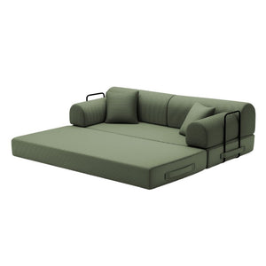 English Elm Convertible Corduroy Floor Sofa Folds From Loveseat to Daybed for Compact Living Spaces Grayish Green W5532P538410