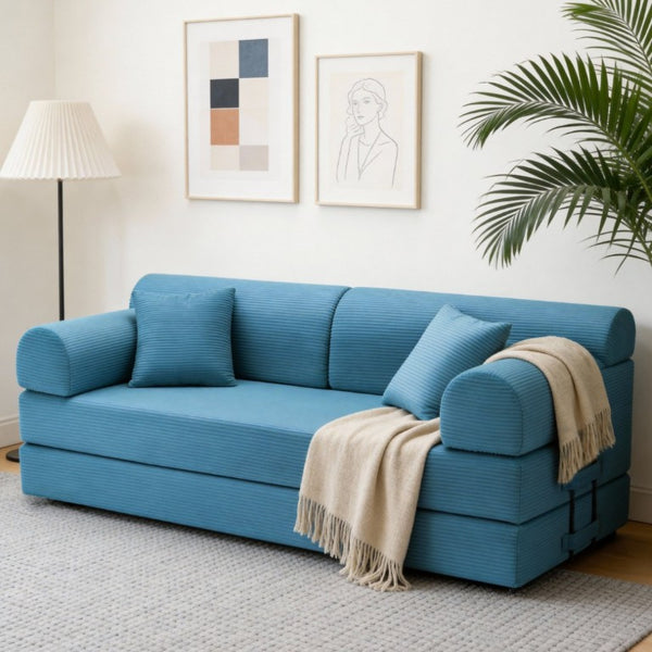 English Elm Convertible Corduroy Floor Sofa Folds From Loveseat to Daybed for Compact Living Spaces Light Blue W5532P538411