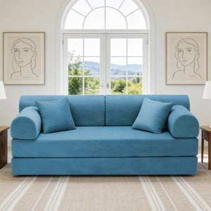 English Elm Convertible Corduroy Floor Sofa Folds From Loveseat to Daybed for Compact Living Spaces Light Blue W5532P538411