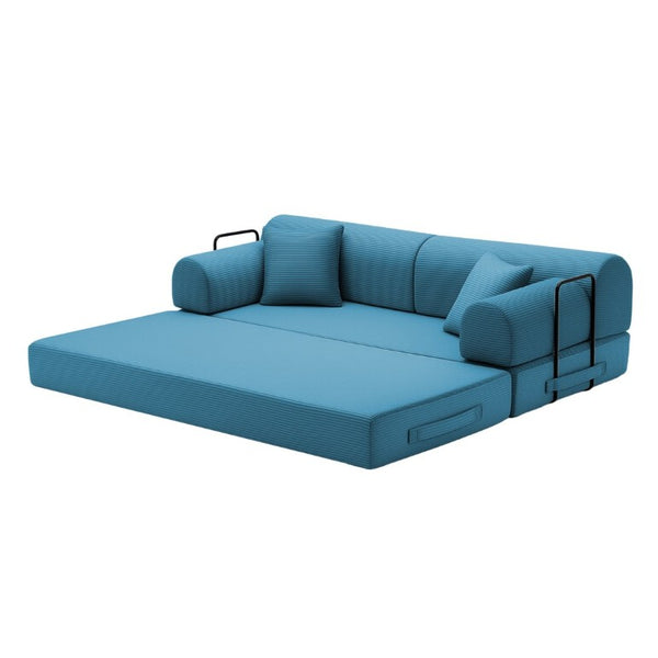 English Elm Convertible Corduroy Floor Sofa Folds From Loveseat to Daybed for Compact Living Spaces Light Blue W5532P538411