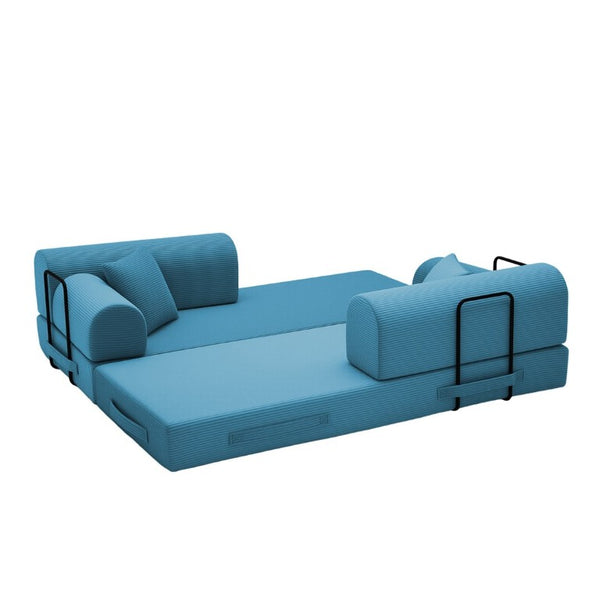English Elm Convertible Corduroy Floor Sofa Folds From Loveseat to Daybed for Compact Living Spaces Light Blue W5532P538411