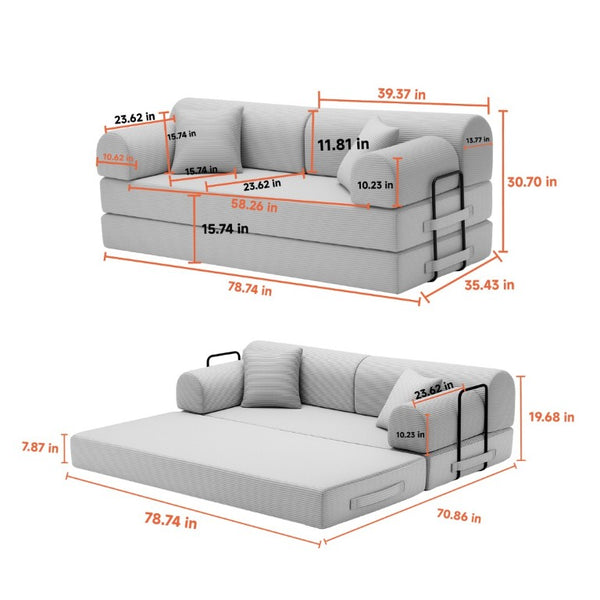 English Elm Convertible Corduroy Floor Sofa Folds From Loveseat to Daybed for Compact Living Spaces Light Blue W5532P538411