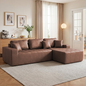English Elm Faux Leather L-Shaped Sectional Sofa Bed with Corner Chaise for Living Room Dark Brown - A W5532S00039