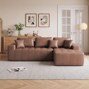 English Elm Faux Leather L-Shaped Sectional Sofa Bed with Corner Chaise for Living Room Dark Brown - A W5532S00039