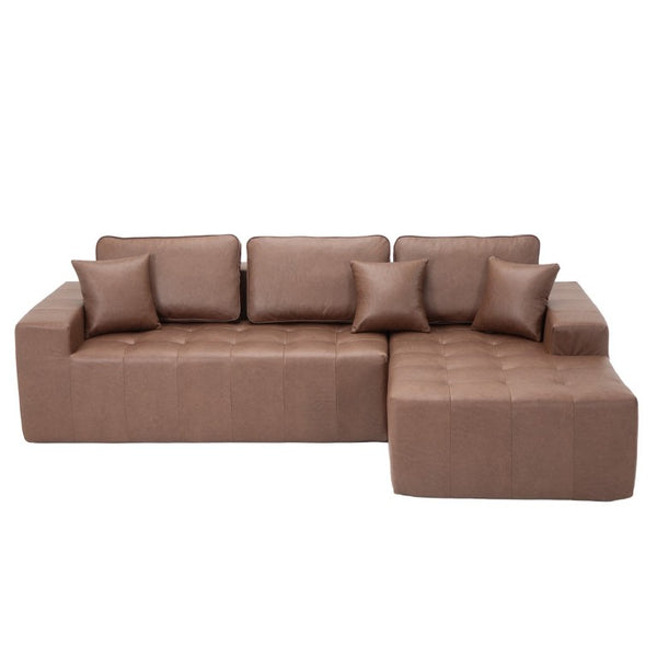 English Elm Faux Leather L-Shaped Sectional Sofa Bed with Corner Chaise for Living Room Dark Brown - A W5532S00039