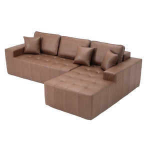 English Elm Faux Leather L-Shaped Sectional Sofa Bed with Corner Chaise for Living Room Dark Brown - A W5532S00039