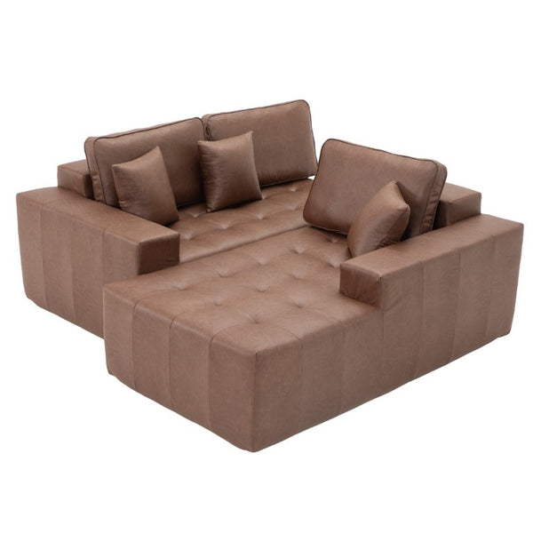 English Elm Faux Leather L-Shaped Sectional Sofa Bed with Corner Chaise for Living Room Dark Brown - A W5532S00039