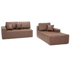 English Elm Faux Leather L-Shaped Sectional Sofa Bed with Corner Chaise for Living Room Dark Brown - A W5532S00039