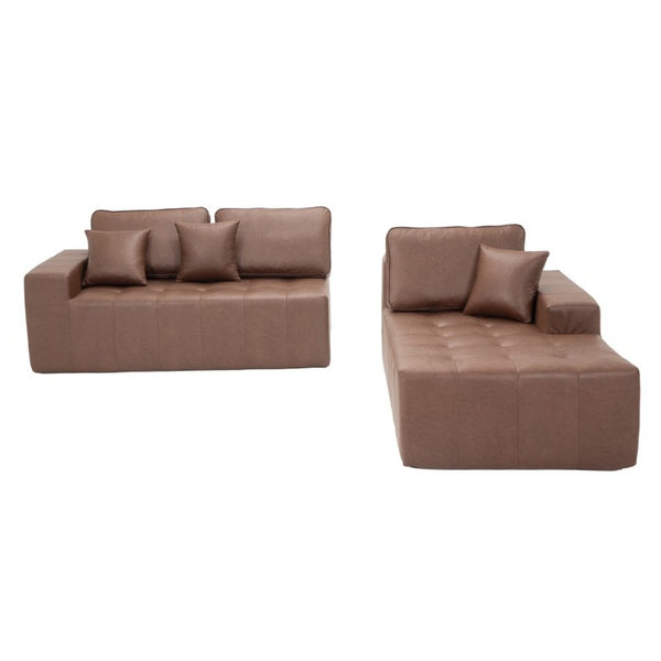 English Elm Faux Leather L-Shaped Sectional Sofa Bed with Corner Chaise for Living Room Dark Brown - A W5532S00039