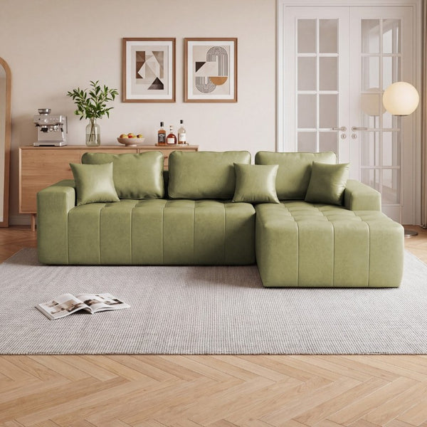 English Elm Faux Leather L-Shaped Sectional Sofa Bed with Corner Chaise for Living Room Grayish Green W5532S00040