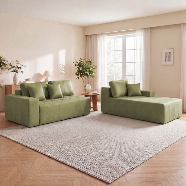 English Elm Faux Leather L-Shaped Sectional Sofa Bed with Corner Chaise for Living Room Grayish Green W5532S00040
